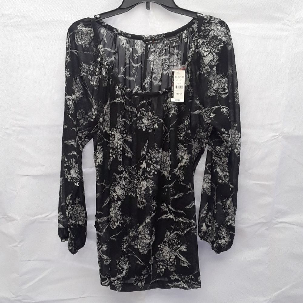 New York & Company Black Print Blouse